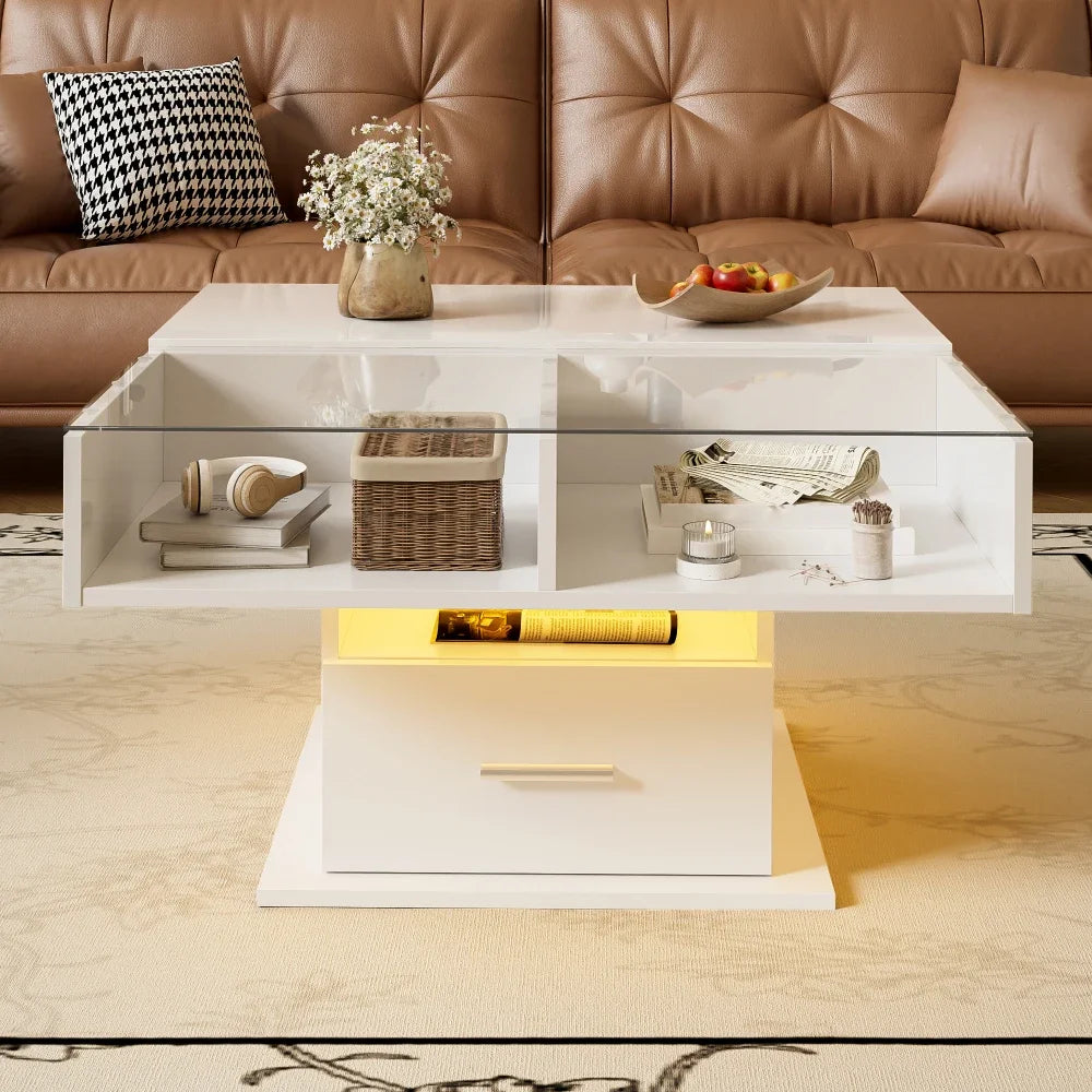 Table Basse Relevable avec LED et Rangement - Design Moderne Kestro