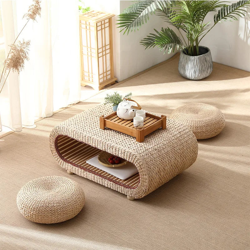 Table Basse en Rotin Naturel - Design Tressé Bahia