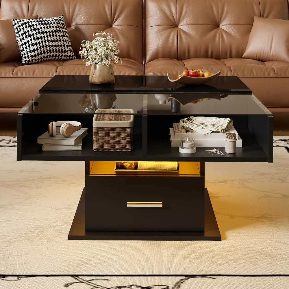 Table Basse Relevable avec LED et Rangement - Design Moderne Kestro