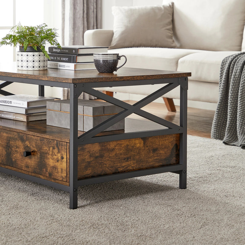Table Basse Bois Rectangulaire avec Rangement - Design Campagne Tolby