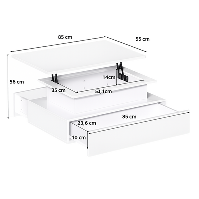Table Basse Relevable avec LED et Tiroirs - Design Moderne Halvin
