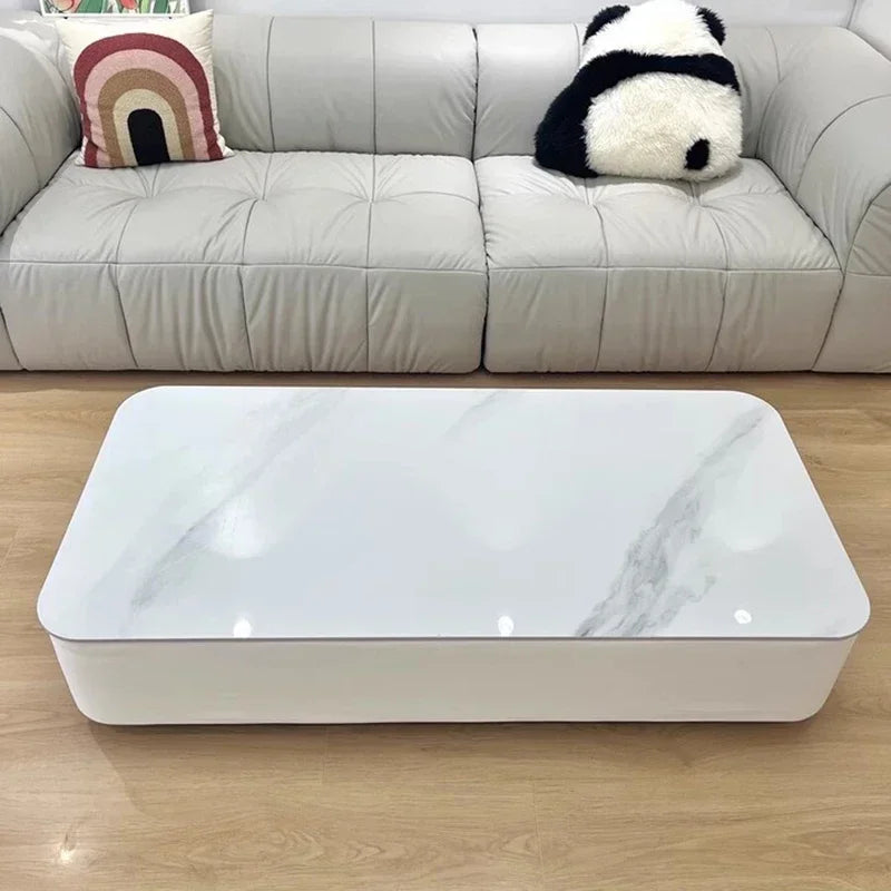 Table Basse Design Effet Marbre avec Rangements - Style Contemporain Solvia