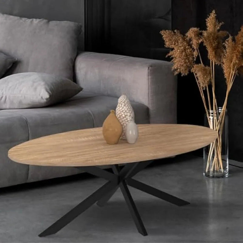 Table Basse Ovale en Bois et Métal - Design Moderne Palvo