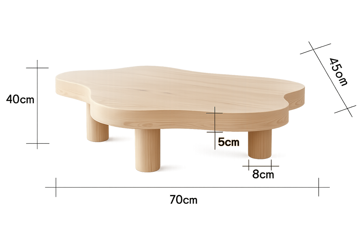 Table Basse en Bois Massif Forme Nuage - Style Scandinave Nubia
