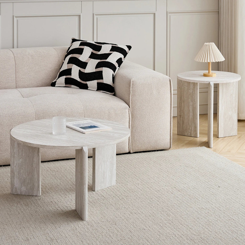 Table Basse Gigogne Ronde travertin - Design Scandinave Duo