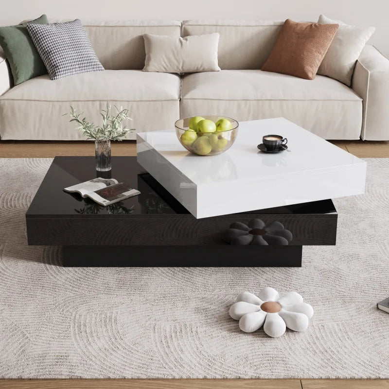 Table Basse Pivotante Double Plateau - Design Moderne Rotor