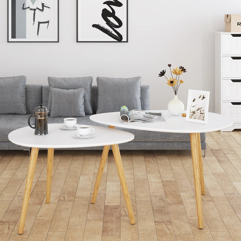 Table Basse Gigogne Ovale Blanche et Bois - Design Scandinave Ombra