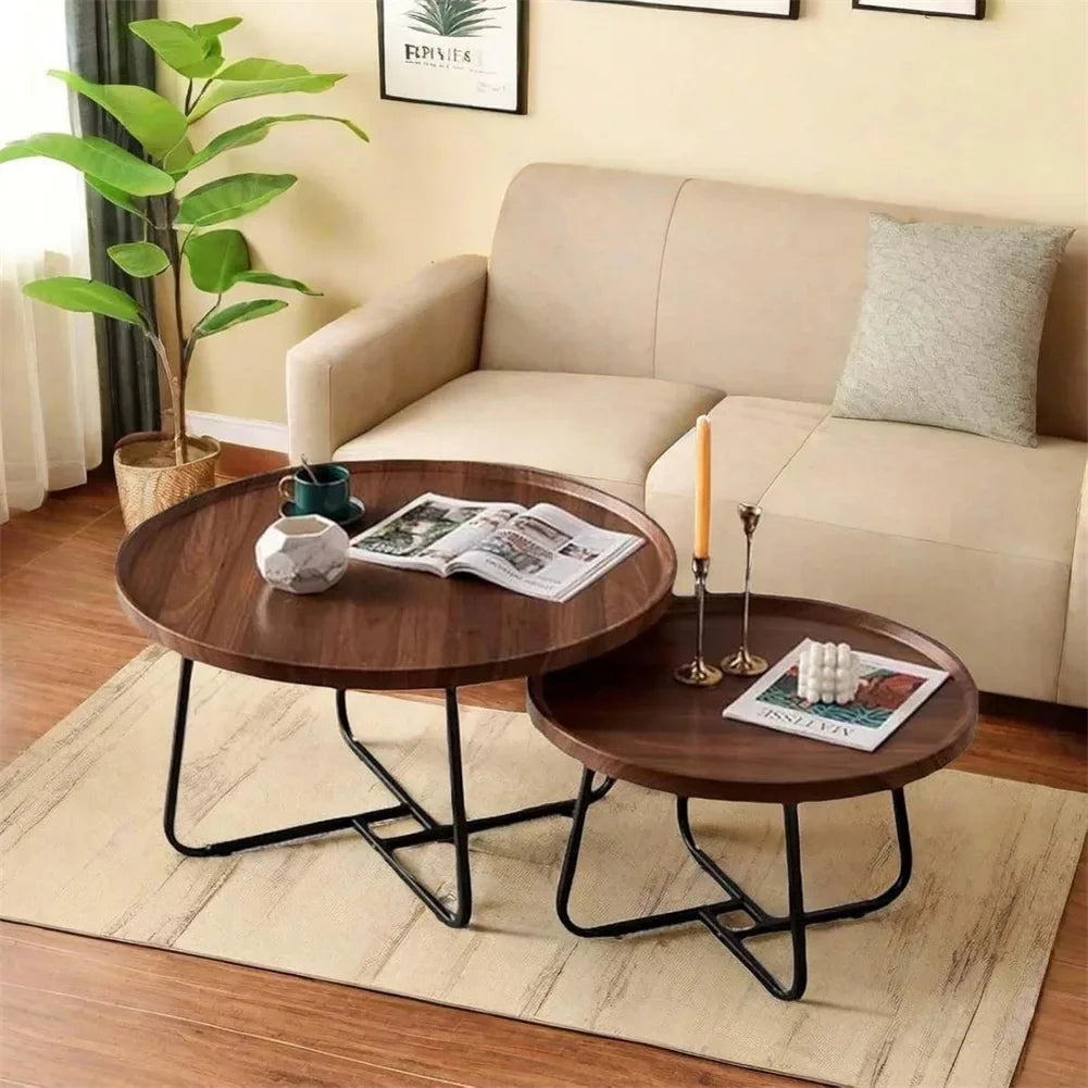 Table Basse Gigogne Ronde en Bois de Noyer - Ekvi