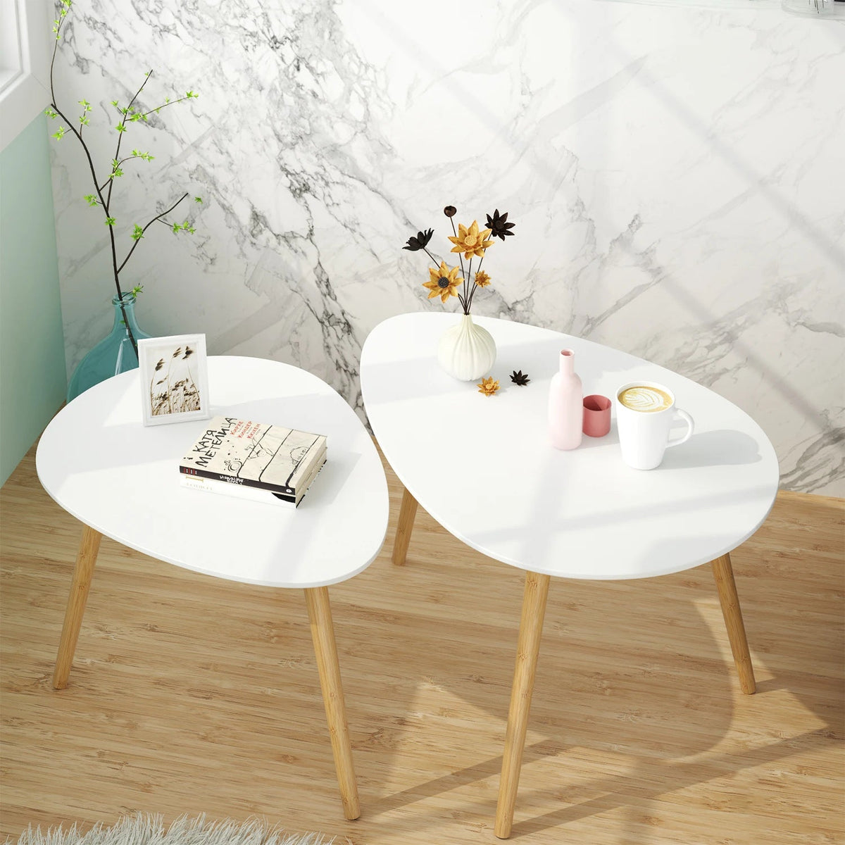 Table Basse Gigogne Ovale Blanche et Bois - Design Scandinave Ombra