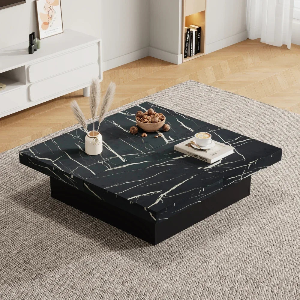 Table Basse Carrée avec Tiroirs et Plateau Coulissant - Sarko