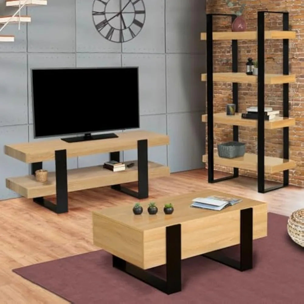 Table Basse Bois Rectangulaire avec Tiroirs - Style Industriel Loft
