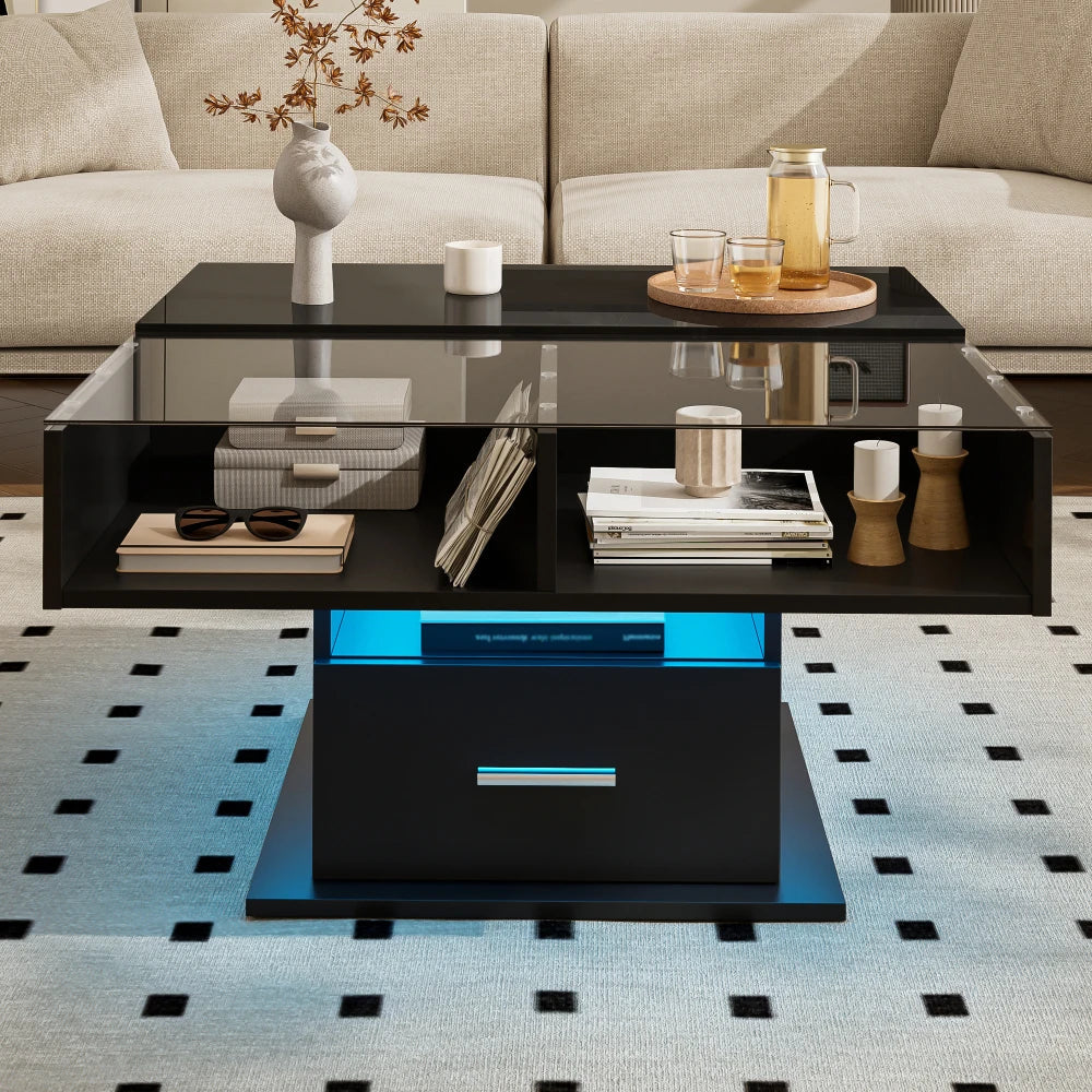 Table Basse Relevable avec LED et Rangement - Design Moderne Kestro
