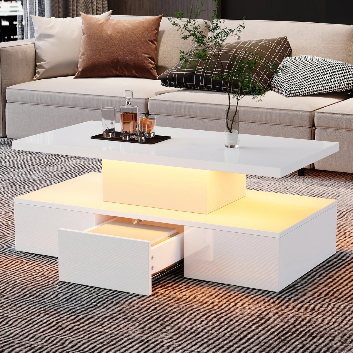 Table Basse à Double Plateau avec LED - Moderne Vifell
