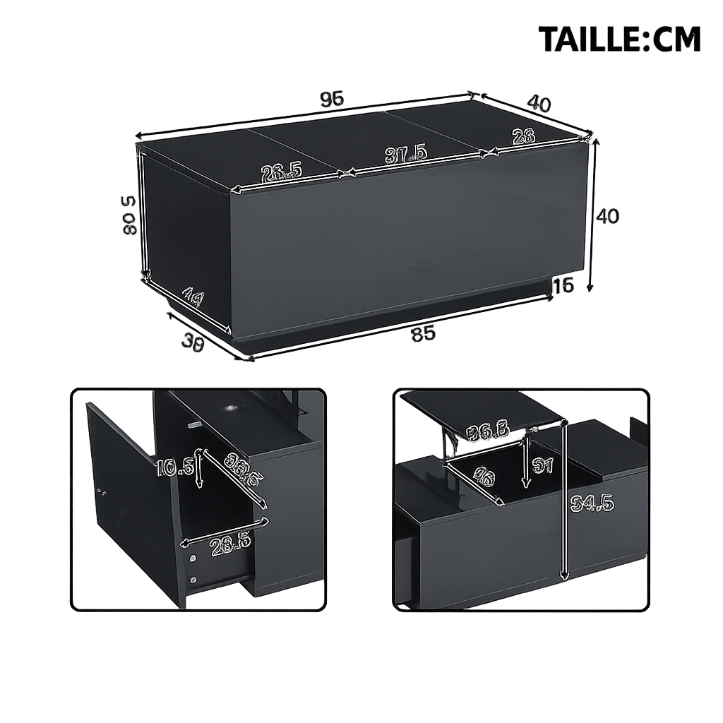 Table Basse Relevable avec LED et Plateau Ajustable - Kavon