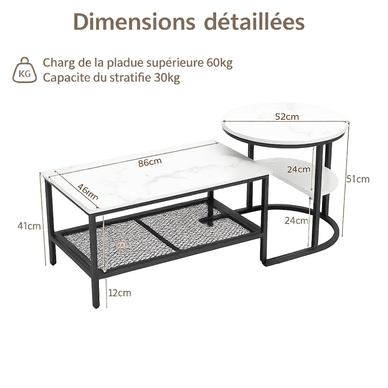 Tables Basses Gigognes Effet Marbre avec Rangement - Marlow