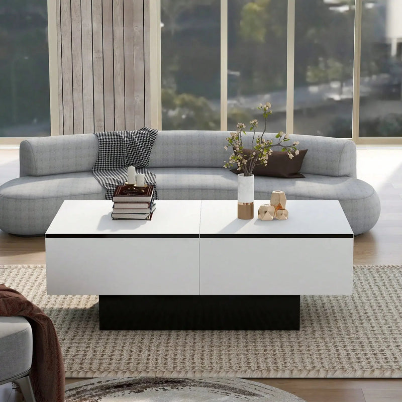 Table Basse Rectangulaire Extensible avec Rangements Noire et Blanche - Design Moderne Fyndra