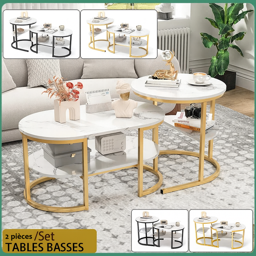 Table Basse Gigogne Marbre Structure Métal - Design Moderne Aria