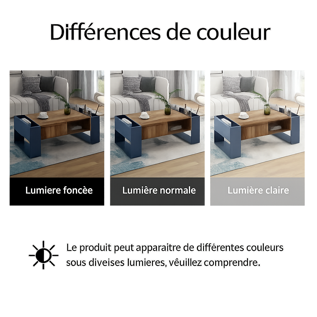Table Basse Bois et Bleu Profond avec Rangement - Design Moderne Azuro