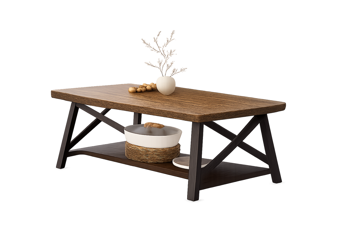 Table Basse Rectangulaire Bois et Métal avec Rangement - Design Vintage Torvi