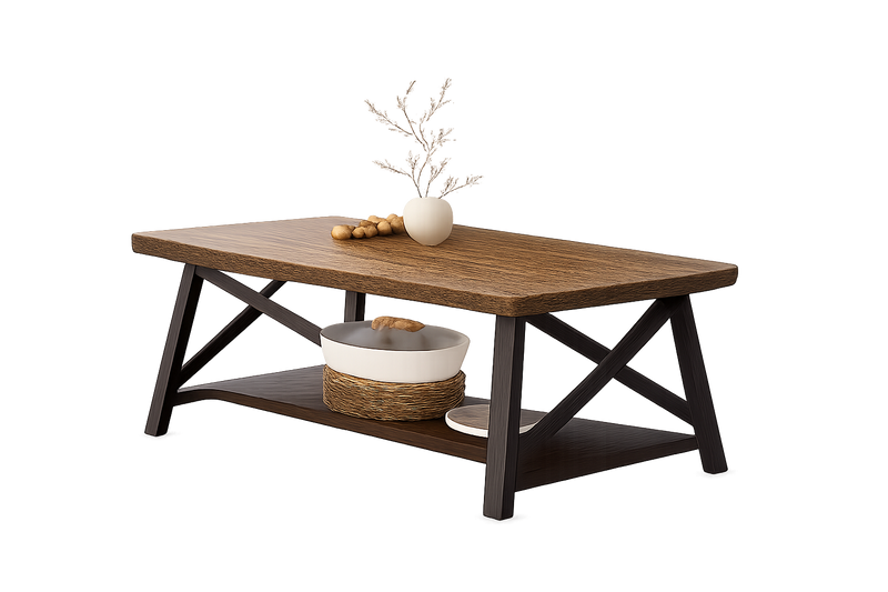 Table Basse Rectangulaire Bois et Métal avec Rangement - Design Vintage Torvi