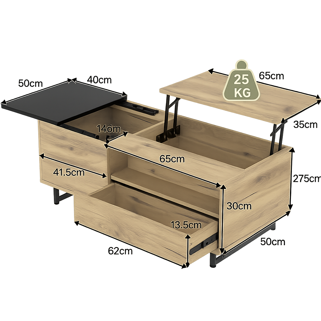Table Basse Relevable Bois et Métal avec LED - Design Moderne Nexo