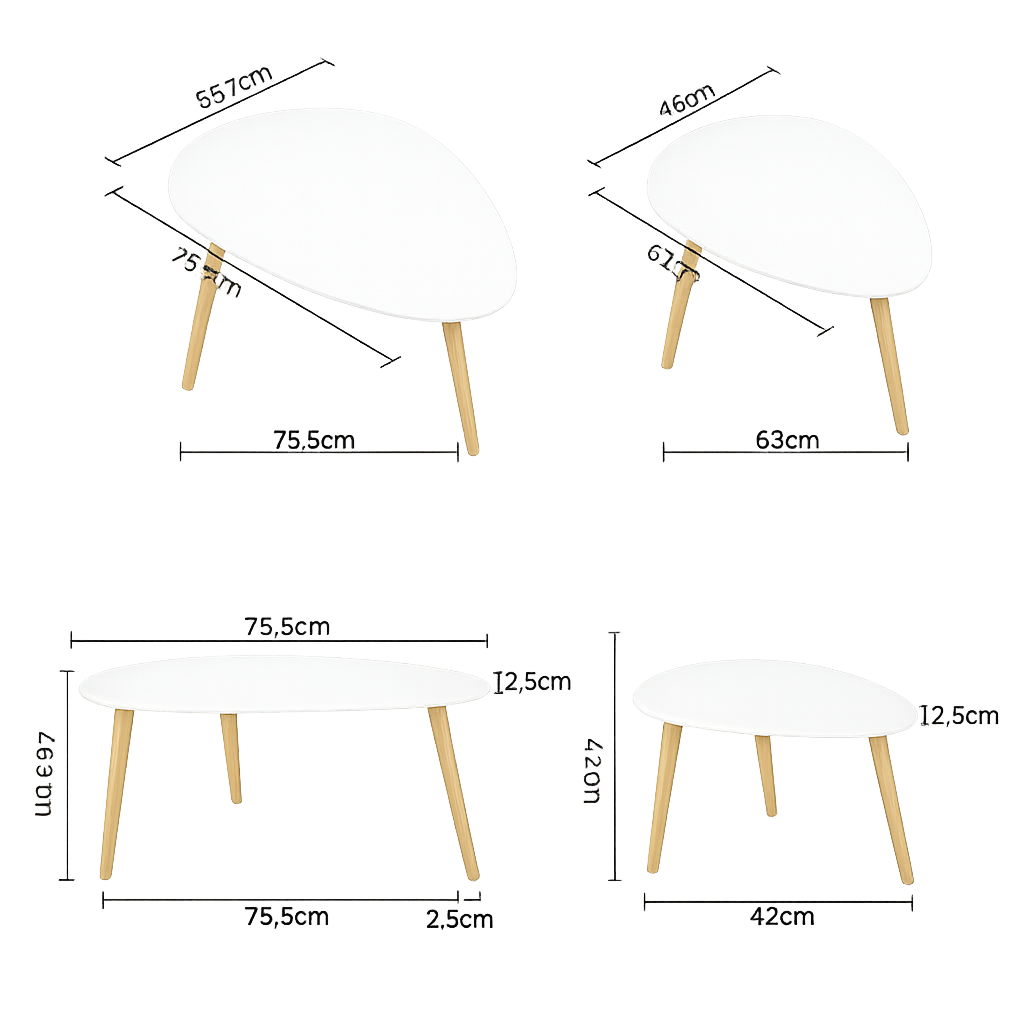 Table Basse Gigogne Ovale Blanche et Bois - Design Scandinave Ombra