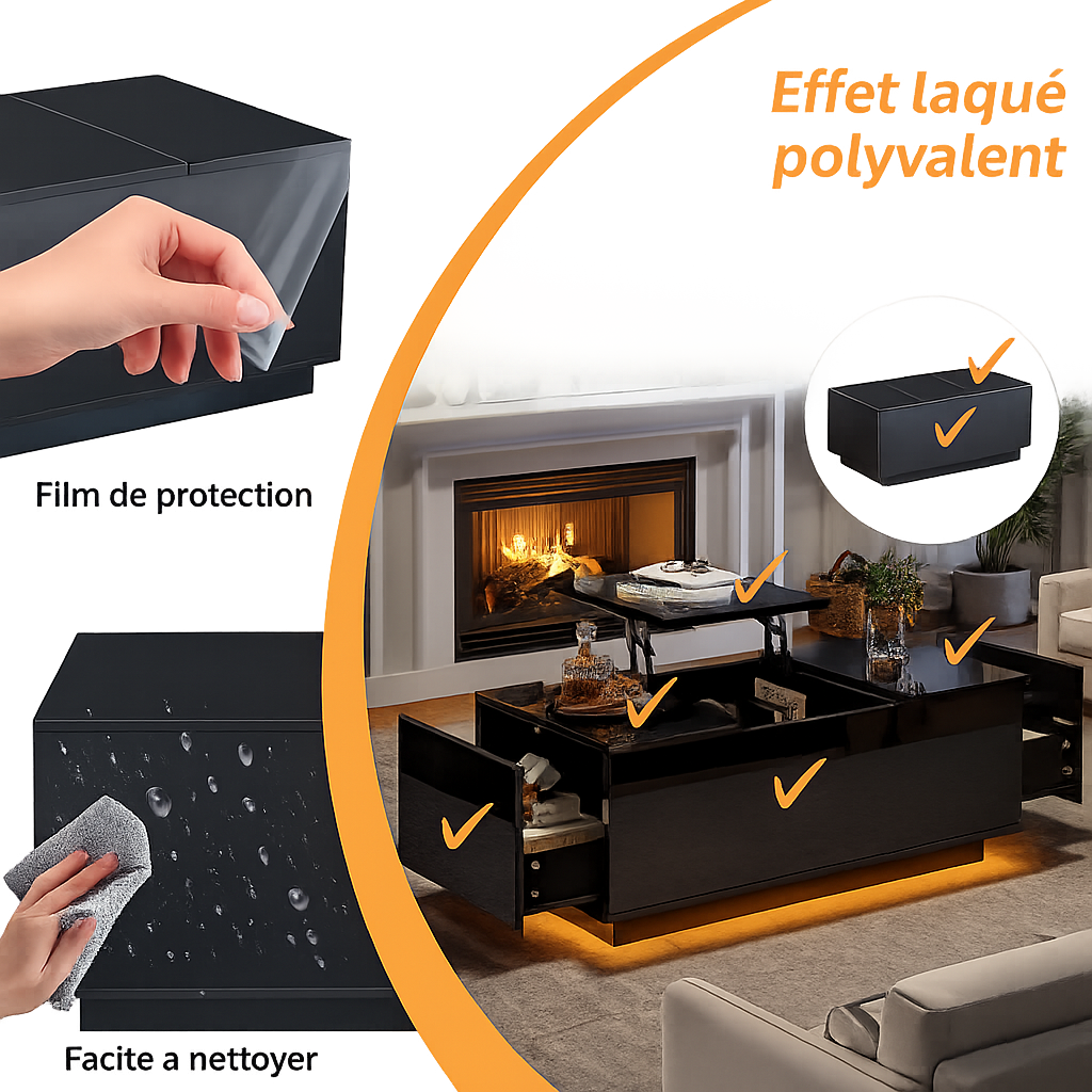 Table Basse Relevable avec LED et Plateau Ajustable - Kavon