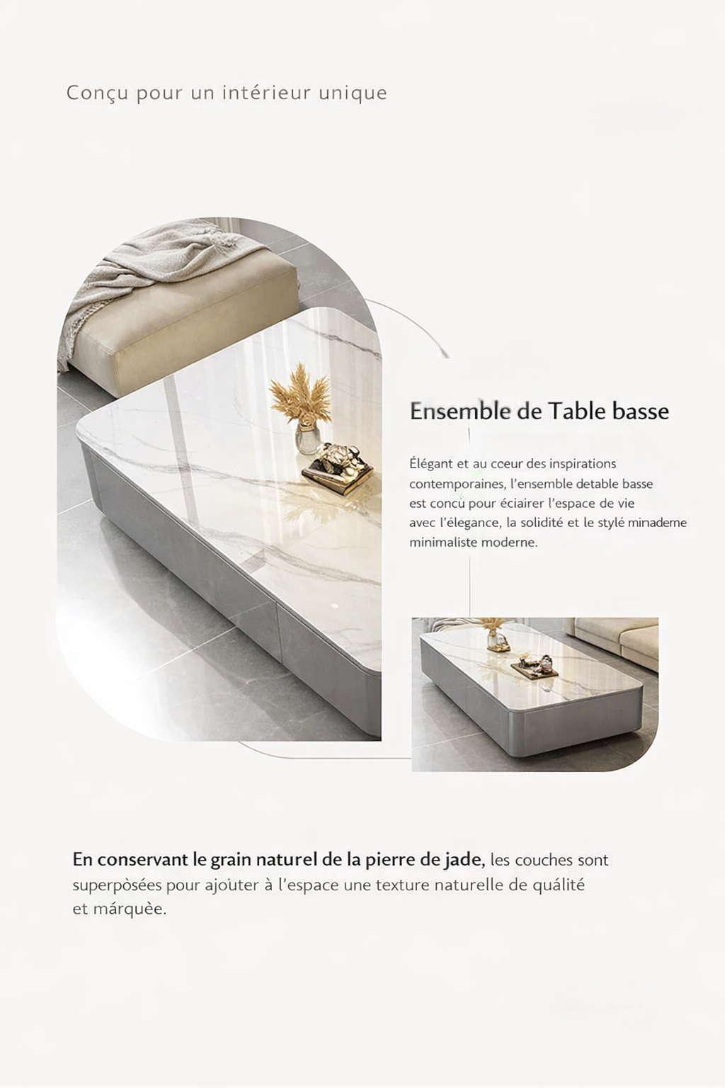 Table Basse Design Effet Marbre avec Rangements - Style Contemporain Solvia