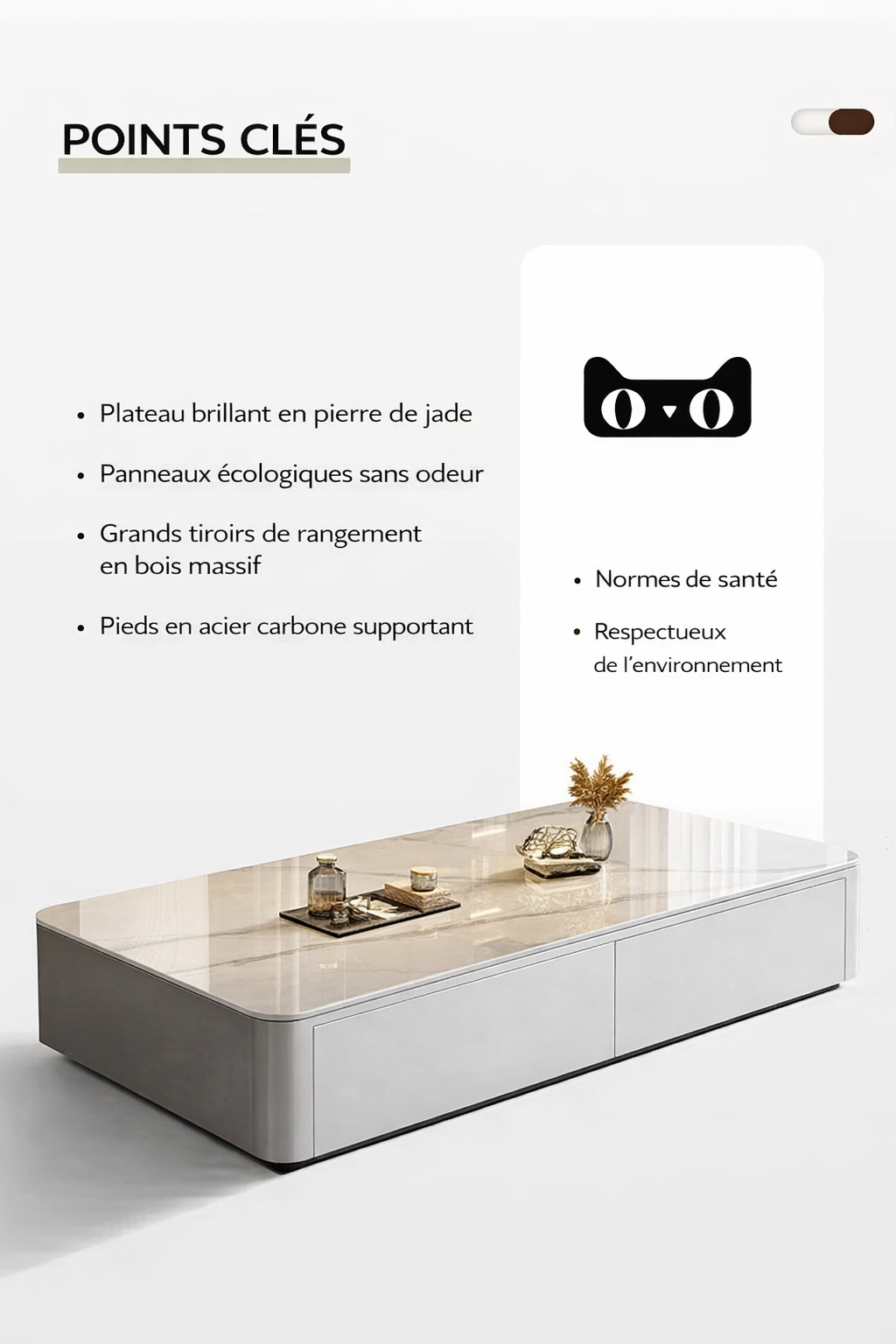 Table Basse Design Effet Marbre avec Rangements - Style Contemporain Solvia