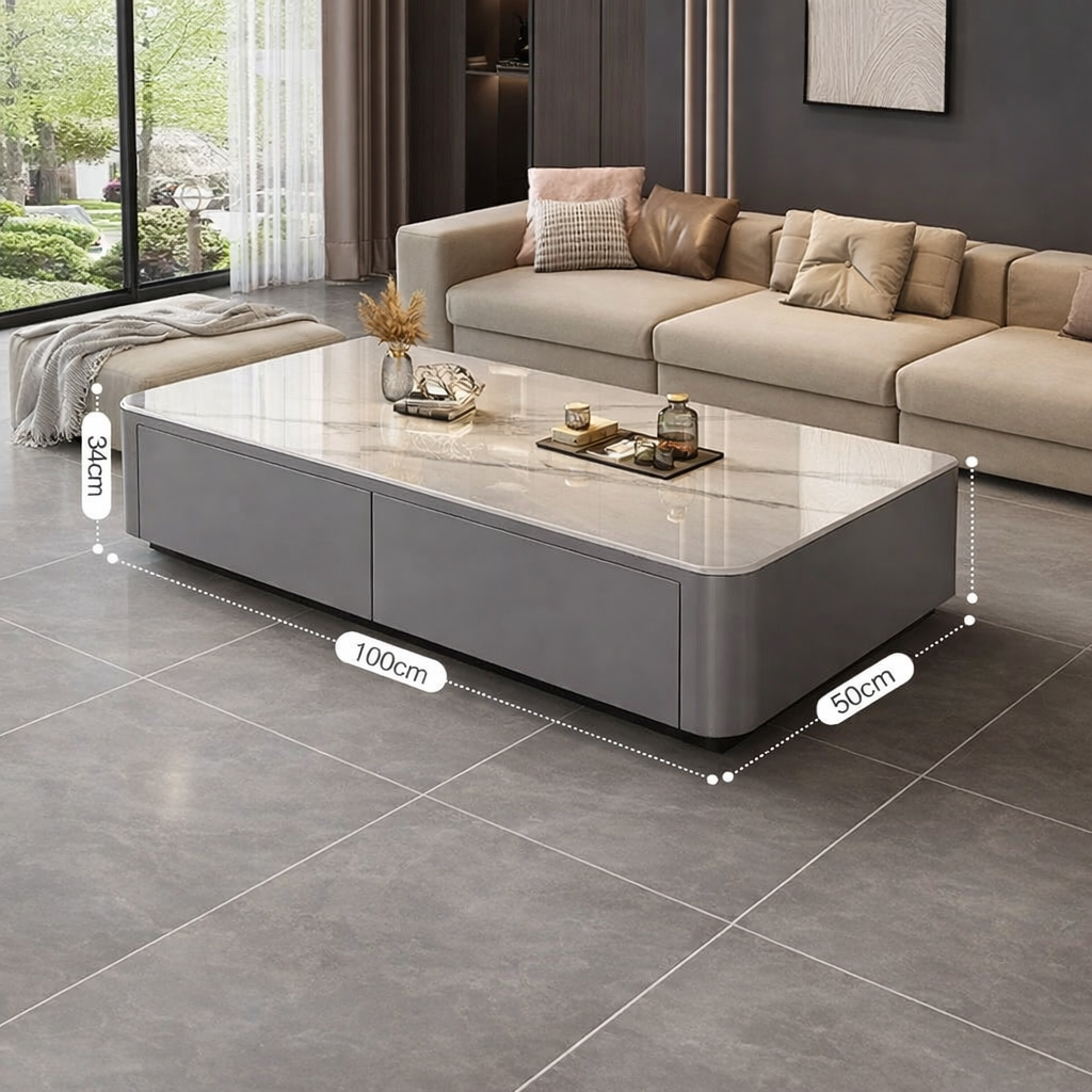 Table Basse Design Effet Marbre avec Rangements - Style Contemporain Solvia