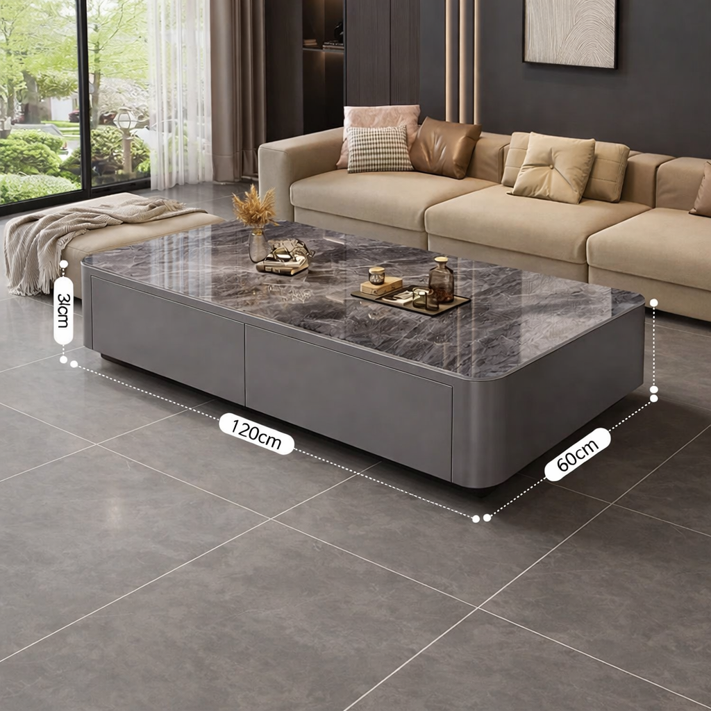 Table Basse Design Effet Marbre avec Rangements - Style Contemporain Solvia