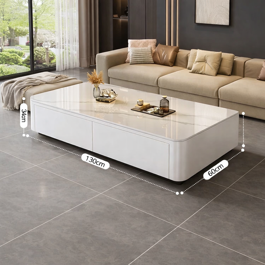 Table Basse Design Effet Marbre avec Rangements - Style Contemporain Solvia
