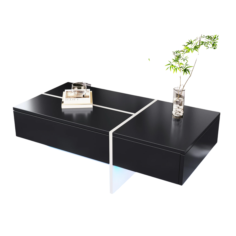 Table Basse Noire et Blanche avec LED - Design Moderne Vindra