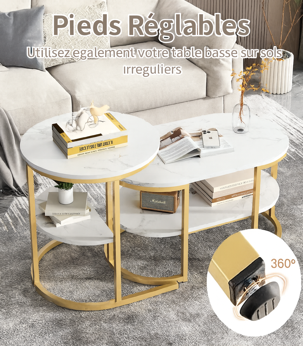 Table Basse Gigogne Marbre Structure Métal - Design Moderne Aria