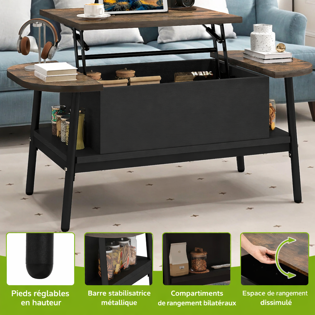 Table Basse Organique Relevable avec Rangement - Velin