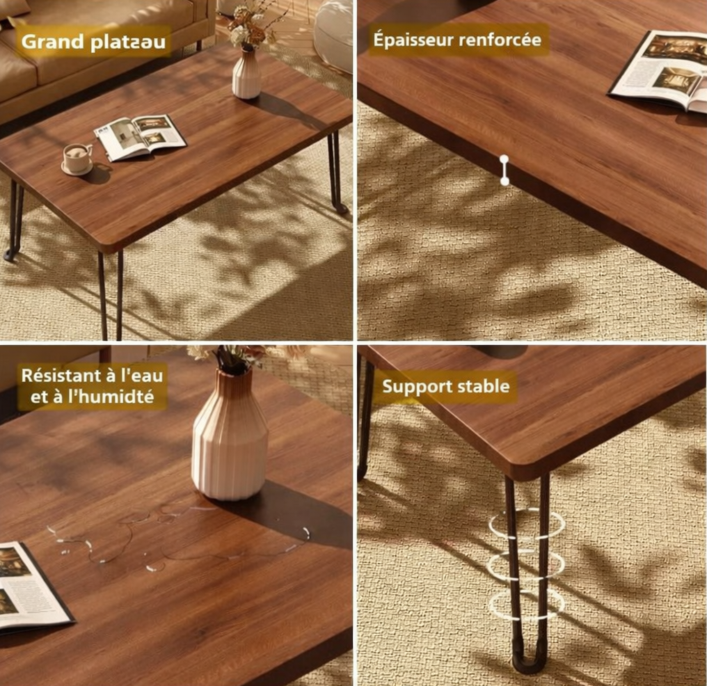 Table Basse Pliante Rectangulaire en Bois pour Petit Espace - Design Moderne Klipa