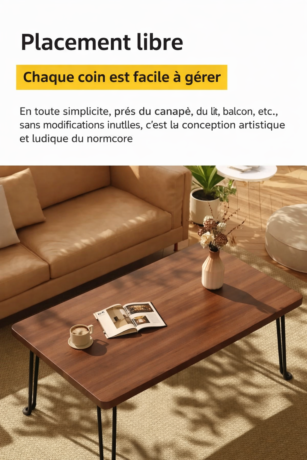 Table Basse Pliante Rectangulaire en Bois pour Petit Espace - Design Moderne Klipa