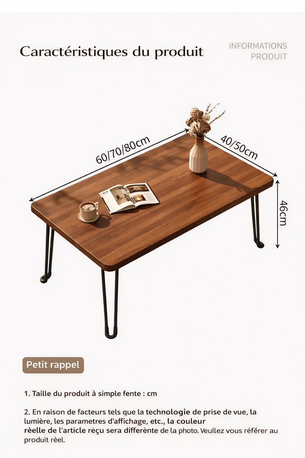 Table Basse Pliante Rectangulaire en Bois pour Petit Espace - Design Moderne Klipa