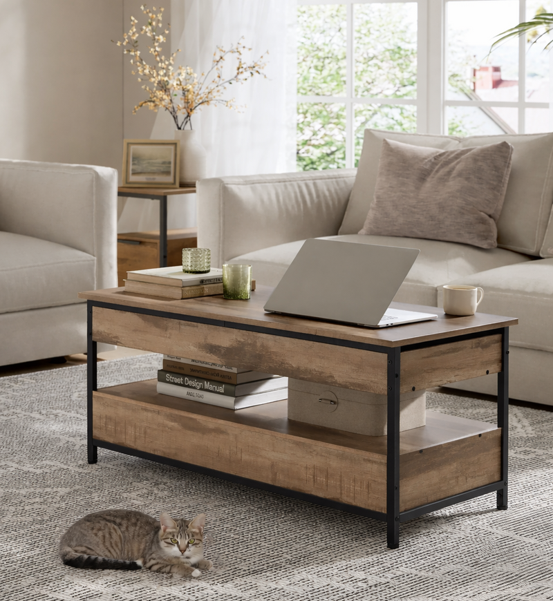 Table Basse Relevable Industrielle avec Rangement - Design Industriel Kravo