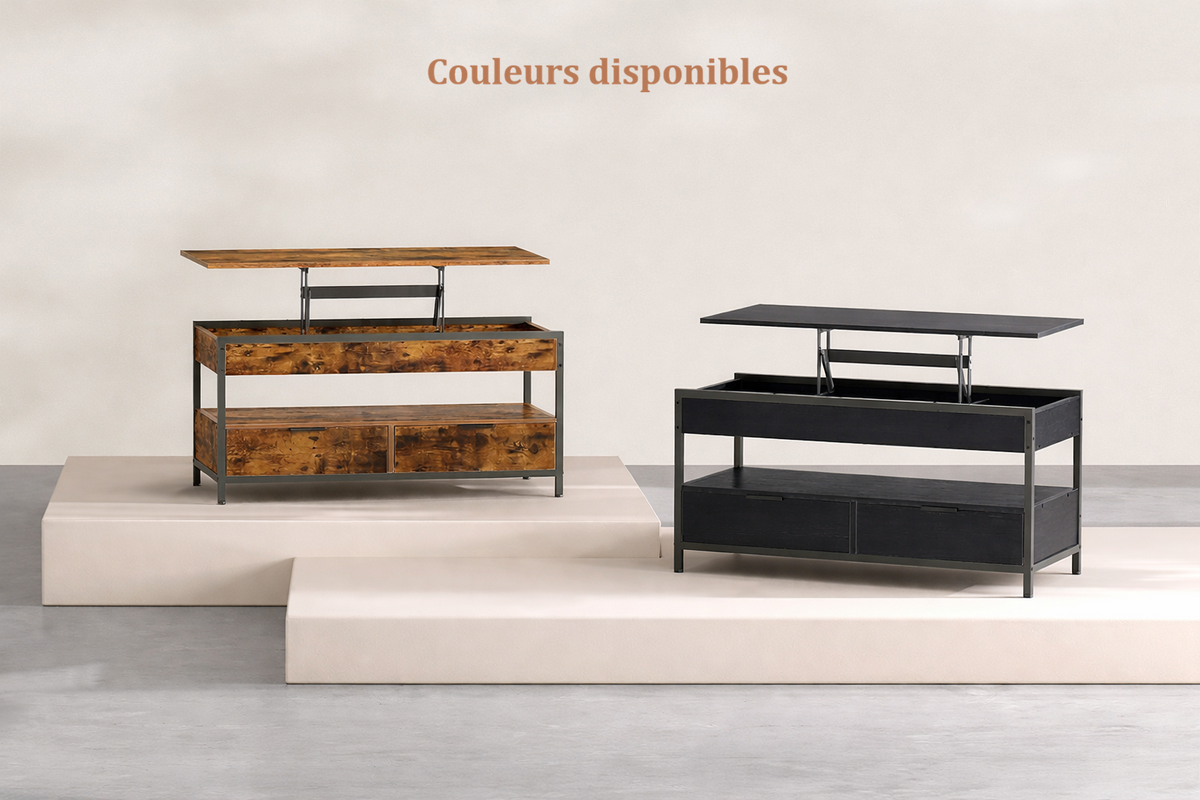 Table Basse Relevable Industrielle avec Rangement - Design Industriel Kravo