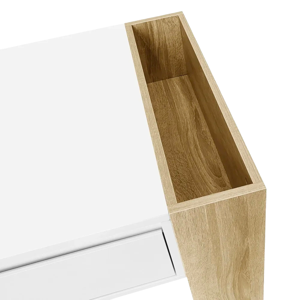 Table Basse Rectangulaire Blanche et Bois avec Rangement - Style Moderne Elira