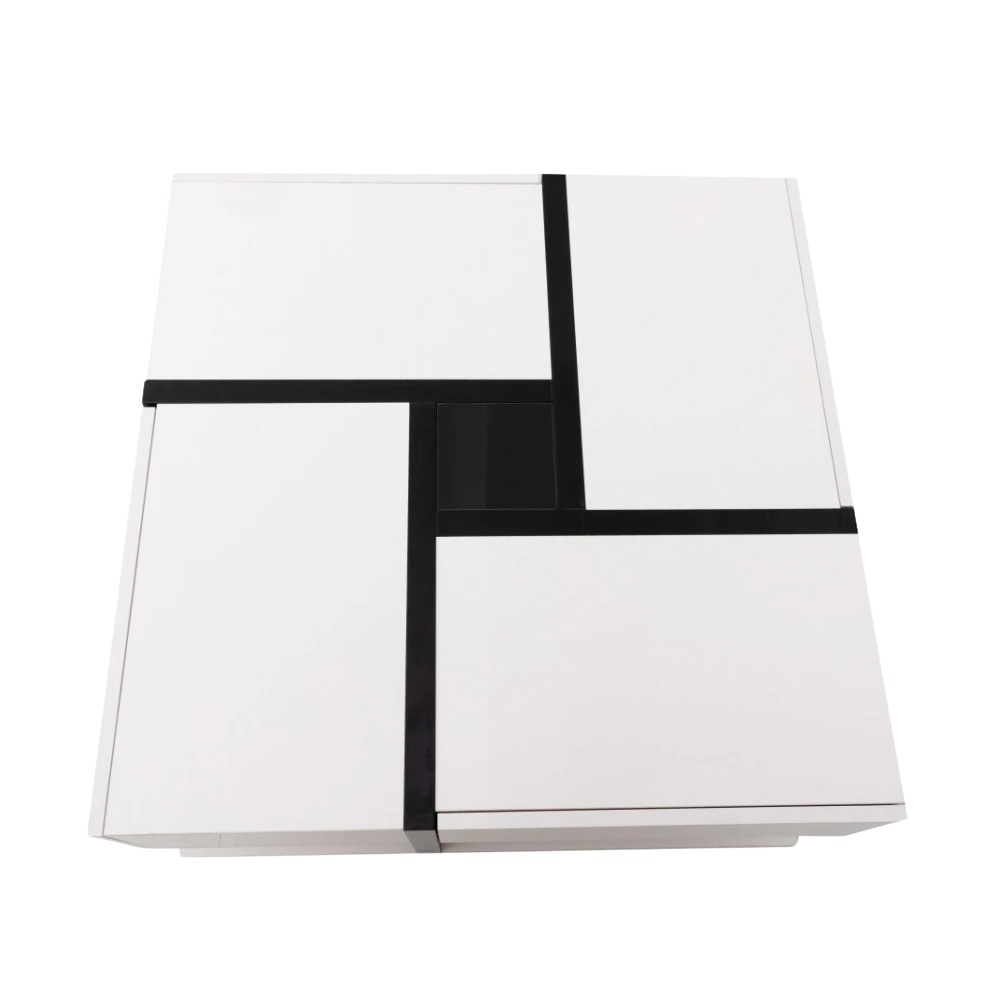 Table Basse Carrée Noire et Blanche avec Rangements - Moderne Trixel