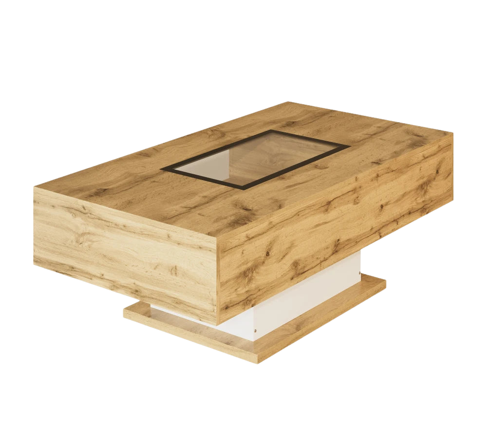 Table Basse Bois et Verre avec LED et Rangements - Design Moderne Ravel