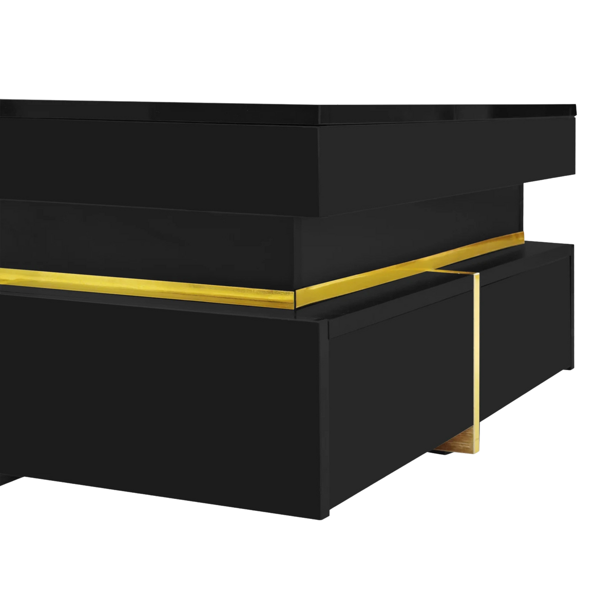 Table Basse Carrée Noire et Dorée avec Rangements - Style Design Nyra