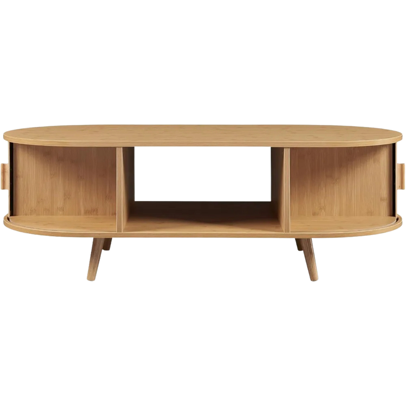 Table Basse Ovale Bois avec Rangement - Design Scandinave Odéa