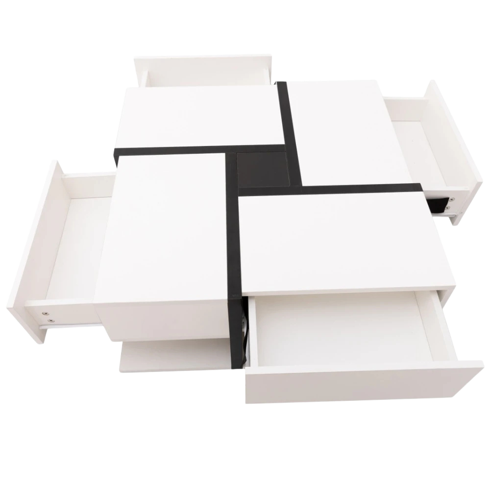 Table Basse Carrée Noire et Blanche avec Rangements - Moderne Trixel