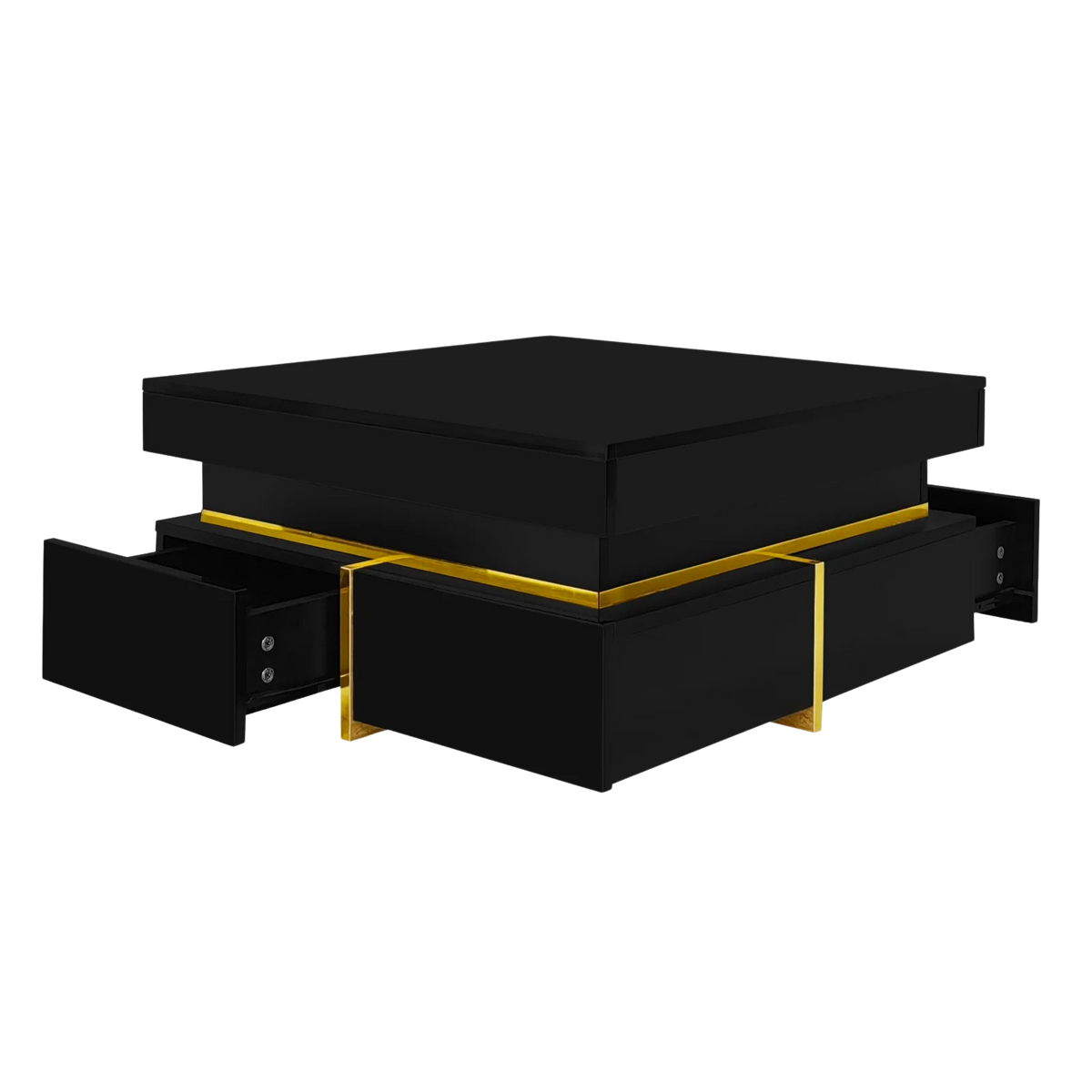 Table Basse Carrée Noire et Dorée avec Rangements - Style Design Nyra