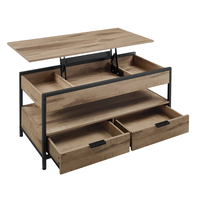 Table Basse Relevable Industrielle avec Rangement - Design Industriel Kravo