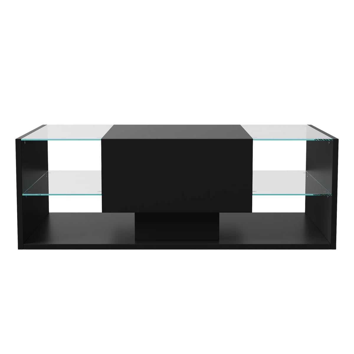 Table Basse Noire avec Étagères en Verre et Éclairage LED - Design Moderne Skarn