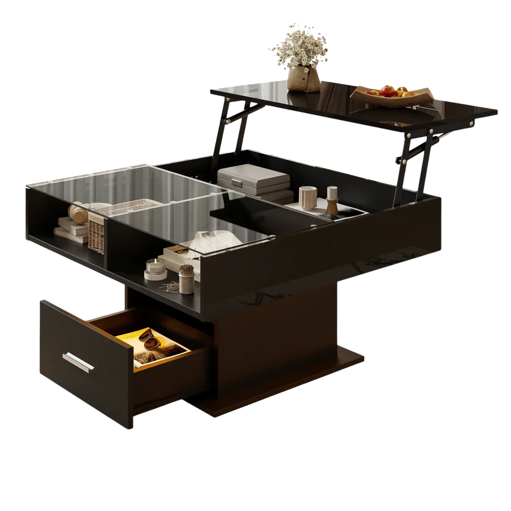 Table Basse Relevable avec LED et Rangement - Design Moderne Kestro